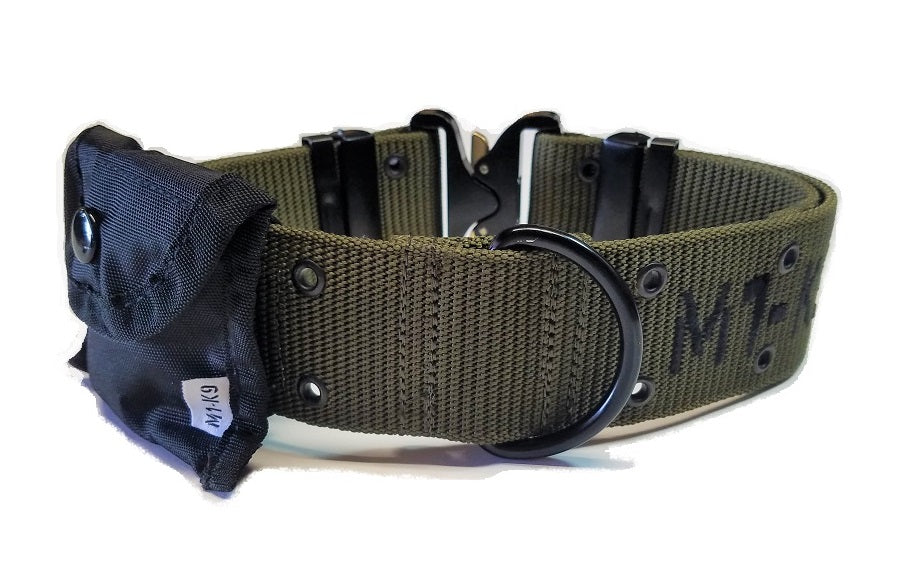 WIDE LARGE DOG COLLAR IN TRIOMPHE CANVAS AND CALFSKIN - TAN